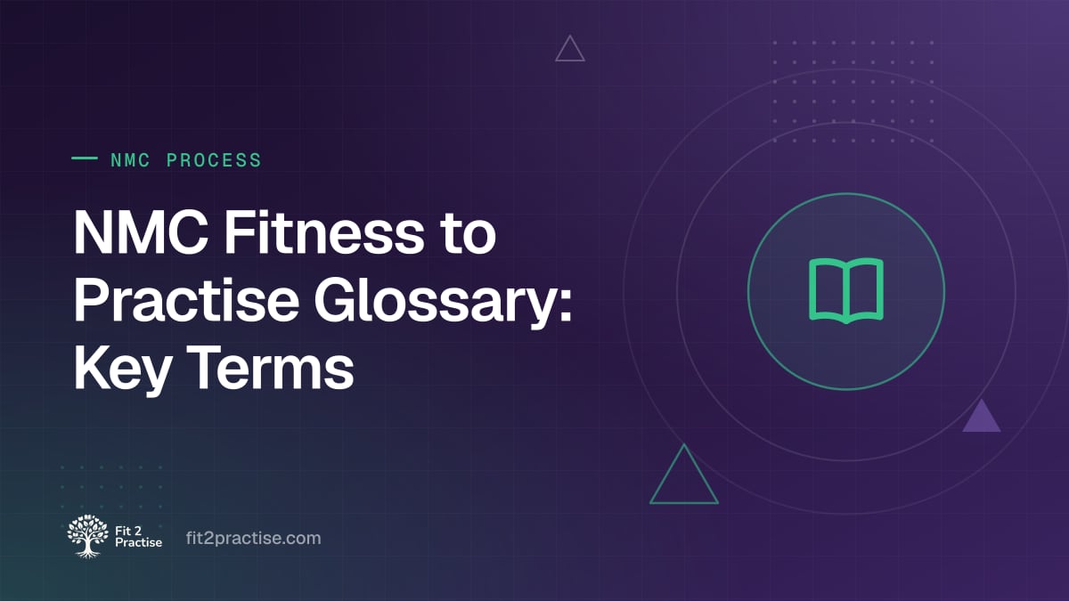 Fit 2 Practise graphic: NMC Fitness to Practise glossary of key terms