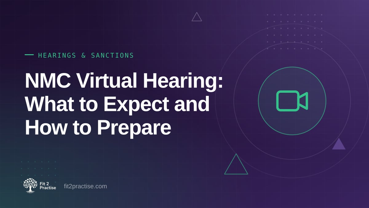 Fit 2 Practise graphic: preparing for an NMC virtual hearing from home