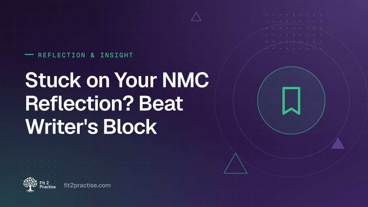 Fit 2 Practise graphic: overcoming writer's block with your NMC reflection